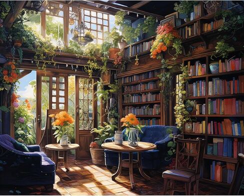 Craftoria Paint by Numbers for Adults 40"x50"cm NO Framed Bookstore Corner 48 Colors in Saudi Arabia