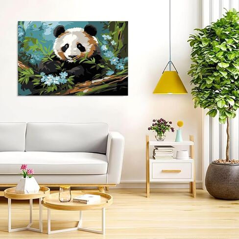 Auremi Panda مؤطر الطلاء حسب الرقم للبالغين، مجموعة أدوات الرسم بالأرقام على القماش من الأكريليك للبالغين، مجموعات الطلاء حسب الأرقام لديكور المنزل 20 × 30 سم in Saudi Arabia