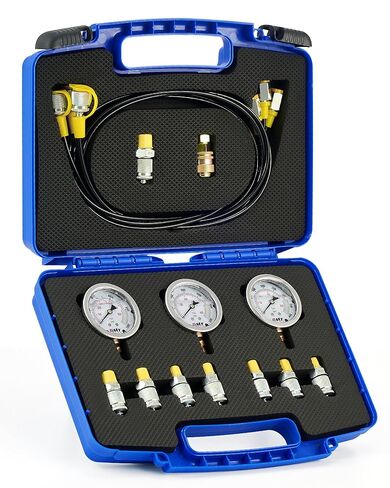 Orion Motor Tech Hydraulic Pressure Test Kit with 4 Gauges 1300 3500 5500 9000 psi, 9 Test Couplings, Quick Connector, & 3 Test Hoses, Hydraulic Gauge Kit for Excavator Construction Machinery in Saudi Arabia