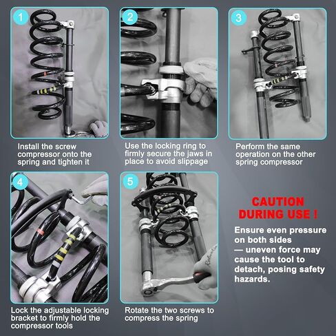 أداة ضاغط زنبركي لفائف من ReluxGo قطعتان من ضاغط زنبركي شديد التحمل من Macpherson Strut مع دعامة أمان لشاحنة السيارة ATV UTV، سعة 2200 رطل، أداة ضغط زنبركية ملفوفة in Kuwait