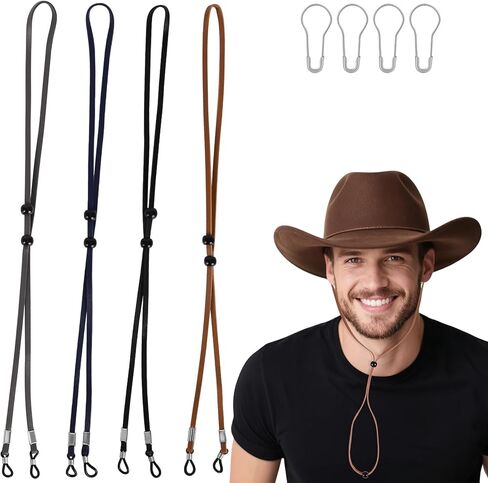 Idrese 4 Pieces Leather Hat Chin Straps for Men and Women Removable Cap Chin Cord 50cm Stampede Strings for Cowboy and Sun Hat in Saudi Arabia