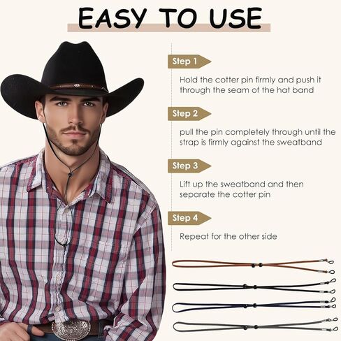 Idrese 4 Pieces Leather Hat Chin Straps for Men and Women Removable Cap Chin Cord 50cm Stampede Strings for Cowboy and Sun Hat in Saudi Arabia