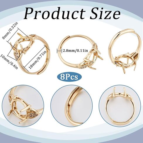 SUNNYCLUE 1 Box 8Pcs Pad Ring Settings Platinum Color Brass Adjustable Ring Blanks Finger Ring Base Rings Components Finger Ring Pad Bezels for Jewelry Making Kits Fit for 10mm Gemstones Cabochons in Saudi Arabia