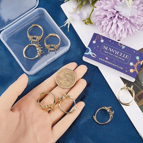 SUNNYCLUE 1 Box 8Pcs Pad Ring Settings Platinum Color Brass Adjustable Ring Blanks Finger Ring Base Rings Components Finger Ring Pad Bezels for Jewelry Making Kits Fit for 10mm Gemstones Cabochons in Saudi Arabia