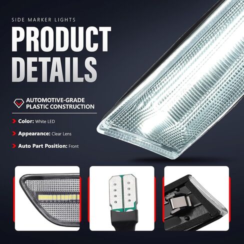 LED Front Side Marker Light Pair Compatible with 2003-2007 Infiniti G35 2D Coupe/2002-2007 Nissan Skyline V35 Coupe Replacement for IN2551108 IN2550108 Clear Lens White LED in Saudi Arabia