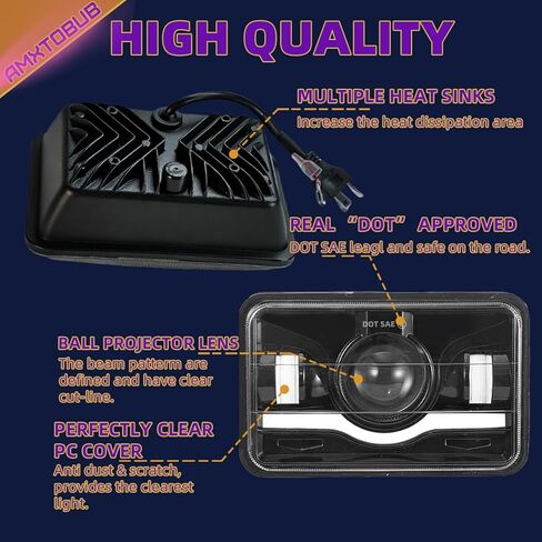 headlight assembly Square 5 inch head light headlamp for Honda XR250 XR250L XR650L XR650R, high and low beam 6000K White/Amber DRL,IP68 Waterproof Plug & Play DOT Approved in Kuwait