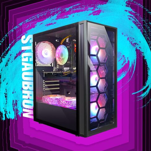 كمبيوتر سطح المكتب للألعاب STGAubron، Intel Core i7 3.4G حتى 3.9G، Radeon RX 5700 8G GDDR6، 16G RAM، 512G SSD، 600M WiFi، BT 5.0، RGB Fan x 4، لوحة مفاتيح وماوس ولوحة ماوس RGB، شريط صوت RGB BT ، W10H64 in Kuwait