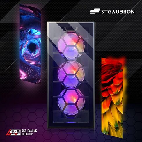 كمبيوتر سطح المكتب للألعاب STGAubron، Intel Core i7 3.4G حتى 3.9G، Radeon RX 5700 8G GDDR6، 16G RAM، 512G SSD، 600M WiFi، BT 5.0، RGB Fan x 4، لوحة مفاتيح وماوس ولوحة ماوس RGB، شريط صوت RGB BT ، W10H64 in Kuwait