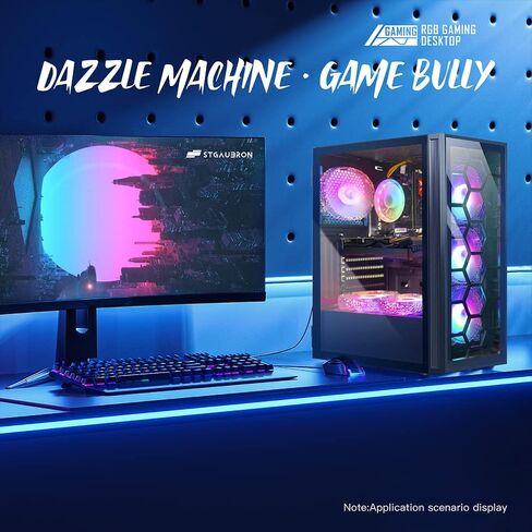 كمبيوتر سطح المكتب للألعاب STGAubron، Intel Core i7 3.4G حتى 3.9G، Radeon RX 5700 8G GDDR6، 16G RAM، 512G SSD، 600M WiFi، BT 5.0، RGB Fan x 4، لوحة مفاتيح وماوس ولوحة ماوس RGB، شريط صوت RGB BT ، W10H64 in Kuwait
