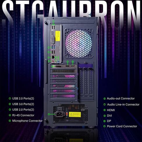كمبيوتر سطح المكتب للألعاب STGAubron، Intel Core i7 3.4G حتى 3.9G، Radeon RX 5700 8G GDDR6، 16G RAM، 512G SSD، 600M WiFi، BT 5.0، RGB Fan x 4، لوحة مفاتيح وماوس ولوحة ماوس RGB، شريط صوت RGB BT ، W10H64 in Kuwait