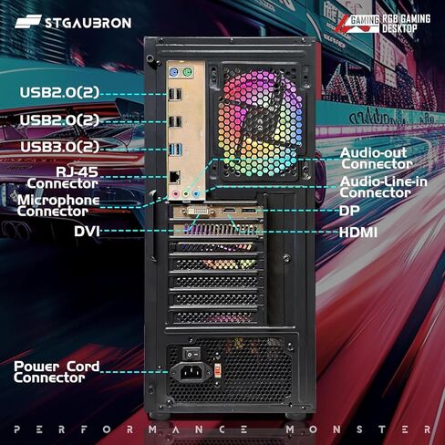 STGAubron Gaming Desktop PC, Intel Core i7 3.4G up to 3.9G, Radeon RX 5700 8G GDDR6, 16G RAM, 512G SSD, 600M WiFi, BT 5.0, RGB Fan x 4, RGB Keyboard & Mouse & Mouse Pad, RGB BT Sound Bar, W10H64 in Kuwait