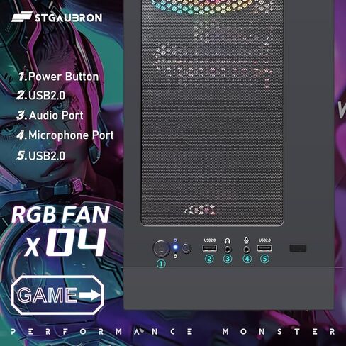 STGAubron Gaming Desktop PC, Intel Core i7 3.4G up to 3.9G, Radeon RX 5700 8G GDDR6, 16G RAM, 512G SSD, 600M WiFi, BT 5.0, RGB Fan x 4, RGB Keyboard & Mouse & Mouse Pad, RGB BT Sound Bar, W10H64 in Kuwait