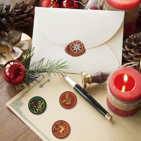 CRASPIRE 7Pcs Merry Christmas Wax Seal Stamp Set Sealing 6 Styles Stamps 25mm Heads+1Pc Wood Handle Snowflake Santa Claus Pinecones Deer for Xmas Party Envelope Invitation Cards Gift Wrapping Crafts in Saudi Arabia