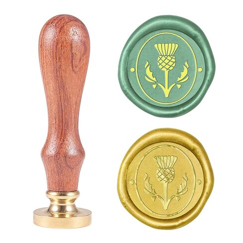 CRASPIRE Thistle Wax Seal Stamp Sealing Wax Stamps Plant 25mm Retro Removable Brass Seal Wood Handle for Wedding Invitations Envelopes Gift Packing Decoration Craft Adhesive Waxing in Saudi Arabia