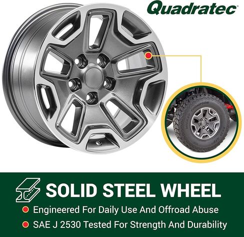 عجلة Quadratec Hardrock مقاس 17 بوصة، رمادية معدنية - نمط مسمار 5x5 مع مساحة خلفية 5.2 بوصة - 17x8.5 (+11.43 مم إزاحة) - تناسب Jeep JT، WJ، WK، WK2، JK، JL، JKU، JLU - عجلة مركزية بغطاء مركزي in Saudi Arabia