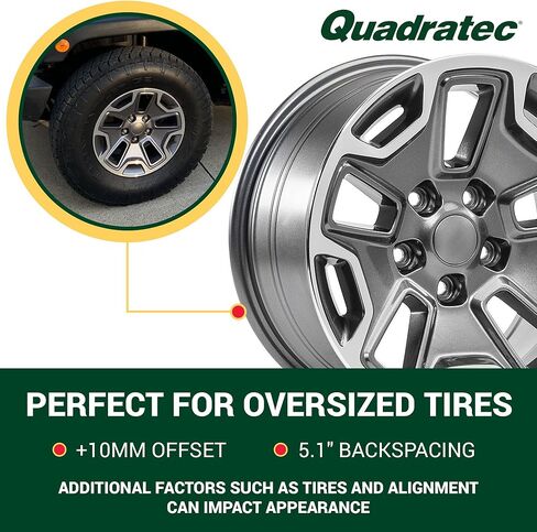 عجلة Quadratec Hardrock مقاس 17 بوصة، رمادية معدنية - نمط مسمار 5x5 مع مساحة خلفية 5.2 بوصة - 17x8.5 (+11.43 مم إزاحة) - تناسب Jeep JT، WJ، WK، WK2، JK، JL، JKU، JLU - عجلة مركزية بغطاء مركزي in Saudi Arabia