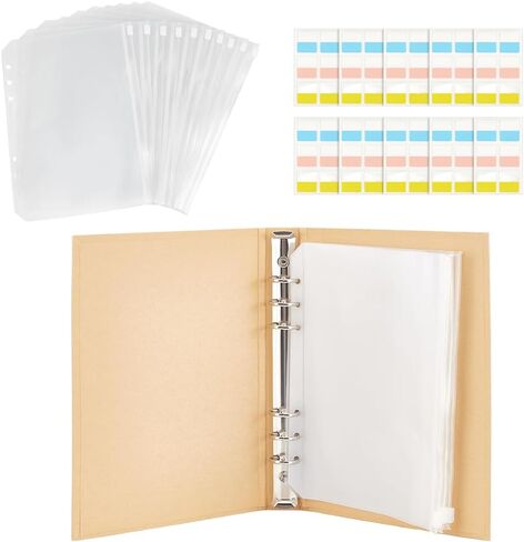 PH PandaHall 9.1x6.7'' Knitting Needles Holder Case Set Rectangle Knitting Needles Storage 1pc Retro Kraft Cover 24pcs Binder Pockets and 60pcs Label Paper Stickers for Collecting Sorting in Saudi Arabia