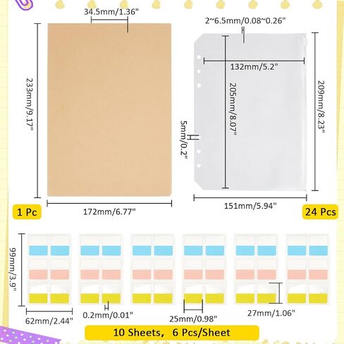 PH PandaHall 9.1x6.7'' Knitting Needles Holder Case Set Rectangle Knitting Needles Storage 1pc Retro Kraft Cover 24pcs Binder Pockets and 60pcs Label Paper Stickers for Collecting Sorting in Saudi Arabia