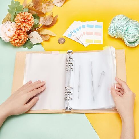 PH PandaHall 9.1x6.7'' Knitting Needles Holder Case Set Rectangle Knitting Needles Storage 1pc Retro Kraft Cover 24pcs Binder Pockets and 60pcs Label Paper Stickers for Collecting Sorting in Saudi Arabia