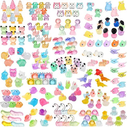 Poen 360 Pcs Luminous Mini Resin Animals Miniature Animals Figurines 31 Styles, Bulk Glow in The Dark Tiny Figurines for Miniature Garden Accessories Micro Landscape Dollhouse Garden Decoration in Saudi Arabia