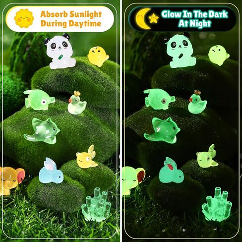 Poen 360 Pcs Luminous Mini Resin Animals Miniature Animals Figurines 31 Styles, Bulk Glow in The Dark Tiny Figurines for Miniature Garden Accessories Micro Landscape Dollhouse Garden Decoration in Saudi Arabia