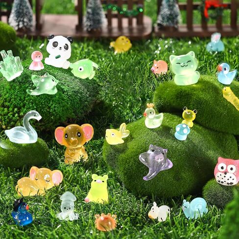 Poen 360 Pcs Luminous Mini Resin Animals Miniature Animals Figurines 31 Styles, Bulk Glow in The Dark Tiny Figurines for Miniature Garden Accessories Micro Landscape Dollhouse Garden Decoration in Saudi Arabia