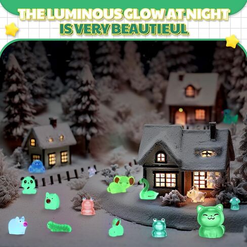 Poen 360 Pcs Luminous Mini Resin Animals Miniature Animals Figurines 31 Styles, Bulk Glow in The Dark Tiny Figurines for Miniature Garden Accessories Micro Landscape Dollhouse Garden Decoration in Saudi Arabia