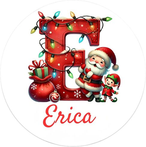 ملصقات أولية مخصصة لعيد الميلاد سانتا، بأحجام مخصصة تبدأ من 2 بوصة - ملصقات أسماء دائرية للعطلات مع تصميم أضواء احتفالية، علامات هدايا مخصصة - 20 ملصقًا - خطوط عيد الميلاد in Kuwait