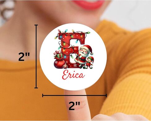 ملصقات أولية مخصصة لعيد الميلاد سانتا، بأحجام مخصصة تبدأ من 2 بوصة - ملصقات أسماء دائرية للعطلات مع تصميم أضواء احتفالية، علامات هدايا مخصصة - 20 ملصقًا - خطوط عيد الميلاد in Kuwait