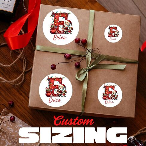 ملصقات أولية مخصصة لعيد الميلاد سانتا، بأحجام مخصصة تبدأ من 2 بوصة - ملصقات أسماء دائرية للعطلات مع تصميم أضواء احتفالية، علامات هدايا مخصصة - 20 ملصقًا - خطوط عيد الميلاد in Kuwait