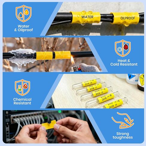 شريط ملصقات أنابيب الانكماش الحراري متوافق مع طابعات M21-250-C-342-YL مع M210، M210-LAB، M211، BMP21-PLUS، BMP21-LAB باللون الأسود على الأصفر، عرض 0.44 بوصة، الطول 6.8 بوصة in Kuwait