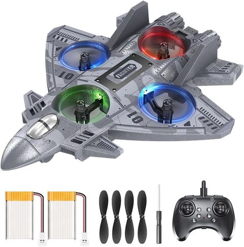 Foam Remote Control Airplane RC Plane for Kids Aged 8 and Above, 2.4GHz RC Planes Drones for Kids, Fighter Jet Toy with Lights 360°Flip and Rotation Stunts, Airplane Toy Gifts for Boys in Saudi Arabia