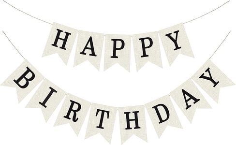 Happy Birthday Banner Sign White Burlap Birthday Garland Wall Door Hanging Banners Flag for Women Men Boys Girls Party Backdrop Decorations, Personalized Name Banner, No Assembly Required (Black) in Saudi Arabia