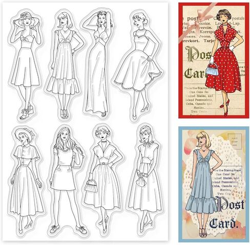 Fashion Woman Silicone Clear Stamp Lady and Vintage Dress Transparent Silicone Stamp People Rubber Stamp for Scrapbook Journal Card Making in Saudi Arabia