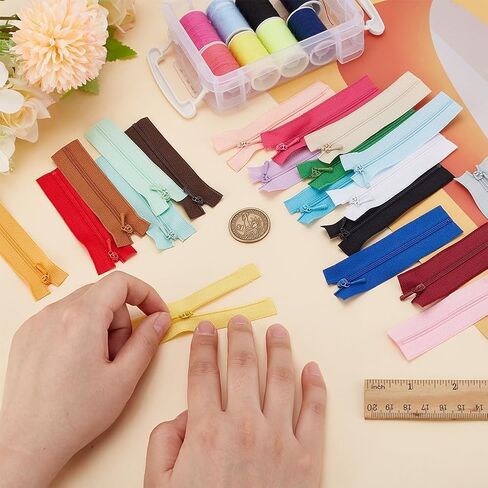 20Pcs 20 Colors Alloy Zipper with Nylon Frame for Sewing Clothes 9x2.6x0.1cm Micro Mini Clothes Wallet Zippers for Doll Making Supplies Projects in Saudi Arabia