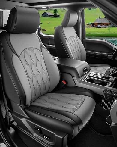 DiffCar® for Ford F150 أغطية مقاعد 2025 2024 2023 2022 2021، مجموعة كاملة من ملحقات الشاحنات المصنوعة من جلد البولي يوريثان لـ F 150، واقيات مقاعد السيارة الصغيرة تناسب فورد F-150 XT XLT SuperCrew/CrewCab 21-25، أسود in Kuwait