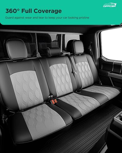 DiffCar® for Ford F150 أغطية مقاعد 2025 2024 2023 2022 2021، مجموعة كاملة من ملحقات الشاحنات المصنوعة من جلد البولي يوريثان لـ F 150، واقيات مقاعد السيارة الصغيرة تناسب فورد F-150 XT XLT SuperCrew/CrewCab 21-25، أسود in Kuwait