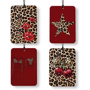Red Leopard Print Car Air Freshener 4 Pcs, Trendy Funky Y2k Girly Cheetah Print Lips Star Cherry Air Freshener Hanging Decor for Cars Closet Drawer Books Accessories Gifts in Saudi Arabia
