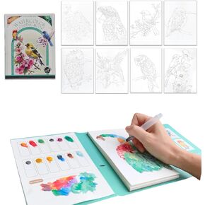 Watercolor Workbook for Adults Beginner - Predrawn Coloring Book Water Color Paint Set with 12 Colors Watercolor Paints and 1 Refillable Paint Brush in Saudi Arabia