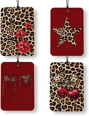 Red Leopard Print Car Air Freshener 4 Pcs, Trendy Funky Y2k Girly Cheetah Print Lips Star Cherry Air Freshener Hanging Decor for Cars Closet Drawer Books Accessories Gifts in Saudi Arabia