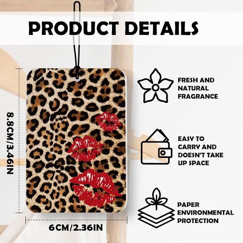 Red Leopard Print Car Air Freshener 4 Pcs, Trendy Funky Y2k Girly Cheetah Print Lips Star Cherry Air Freshener Hanging Decor for Cars Closet Drawer Books Accessories Gifts in Saudi Arabia