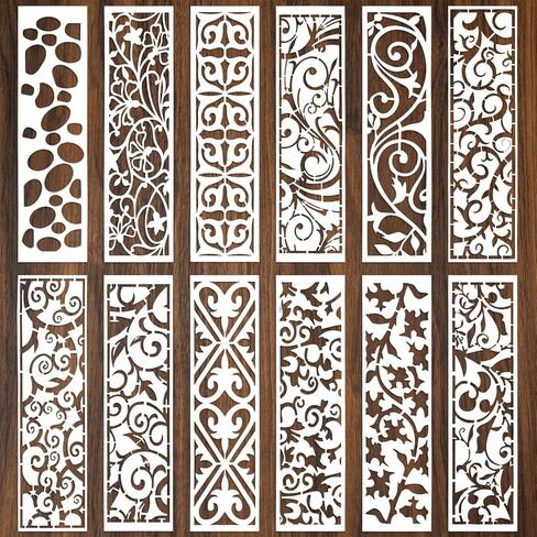 Generic 12PCS Stencils for Painting, Border Pattern Leaf Texture Decorative Stencils, Reusable Mixed Media Templates, Drawing Tools Supplies for Wood Canvas Fabric Furniture Craft in Saudi Arabia