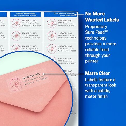 Avery Matte Clear Easy Peel ملصقات بريدية مع تقنية التغذية المؤكدة، طابعات نفث الحبر، 0.5 × 1.75، شفاف، 80/ورقة، 10 ورقات/حزمة in Saudi Arabia