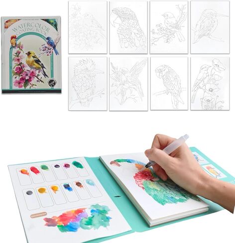 Watercolor Workbook for Adults Beginner - Predrawn Coloring Book Water Color Paint Set with 12 Colors Watercolor Paints and 1 Refillable Paint Brush in Saudi Arabia