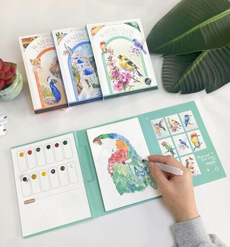 Watercolor Workbook for Adults Beginner - Predrawn Coloring Book Water Color Paint Set with 12 Colors Watercolor Paints and 1 Refillable Paint Brush in Saudi Arabia
