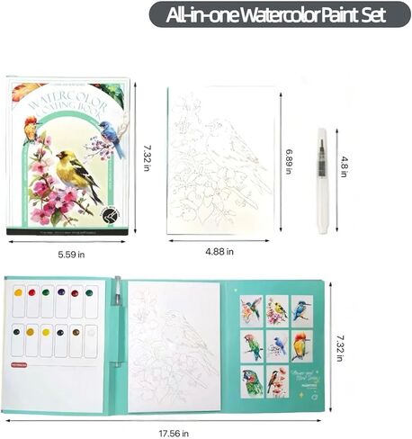 Watercolor Workbook for Adults Beginner - Predrawn Coloring Book Water Color Paint Set with 12 Colors Watercolor Paints and 1 Refillable Paint Brush in Saudi Arabia