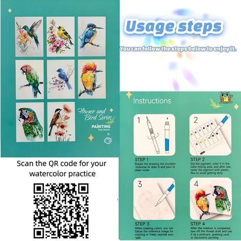 Watercolor Workbook for Adults Beginner - Predrawn Coloring Book Water Color Paint Set with 12 Colors Watercolor Paints and 1 Refillable Paint Brush in Saudi Arabia