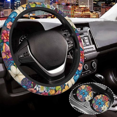 Teal Turquoise Green Glitter Bling Steering Wheel Cover for Women Men,Anti-Slip Breathable Car Steering Wheel Cover Elastic Protection with 2 Pieces Car Coasters,Universal 15" Fit Auto,Suvs,Truck in Saudi Arabia