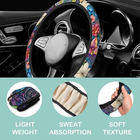 Teal Turquoise Green Glitter Bling Steering Wheel Cover for Women Men,Anti-Slip Breathable Car Steering Wheel Cover Elastic Protection with 2 Pieces Car Coasters,Universal 15" Fit Auto,Suvs,Truck in Saudi Arabia