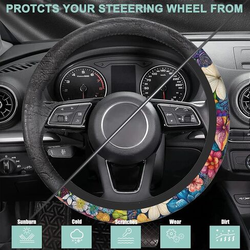 Teal Turquoise Green Glitter Bling Steering Wheel Cover for Women Men,Anti-Slip Breathable Car Steering Wheel Cover Elastic Protection with 2 Pieces Car Coasters,Universal 15" Fit Auto,Suvs,Truck in Saudi Arabia